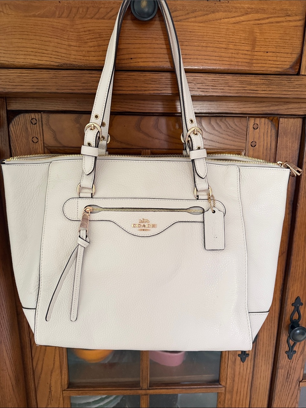 Coach Chalk Pebbled Leather Tote with Gold Hardware